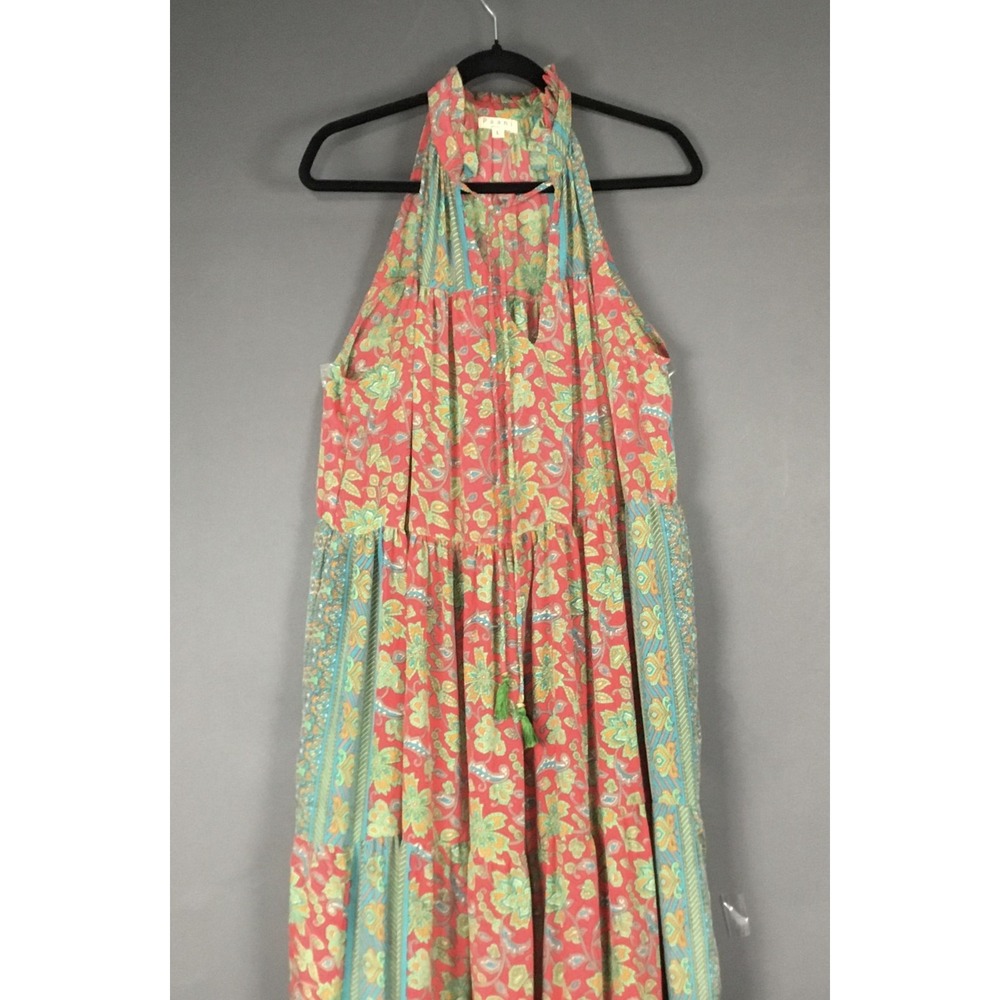 Paani Dress Womens Large Multicolor Floral Halter Maxi Sundress Boho Ruffle - Picture 5 of 10